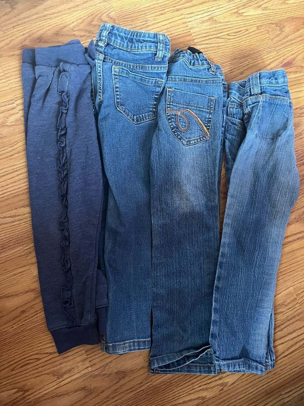 Lot of 4 Pairs Girls Size 4T Denim Jeans and Ruffled Joggers